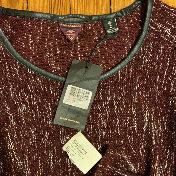 Maison Scotch Burgundy Tweed Knit Zip Sweater Dress - Picture 4 of 11